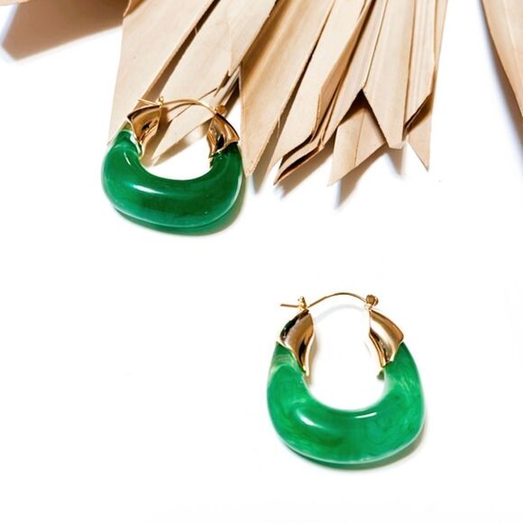 #566 Anthro Crystal hoop earrings in green - Picture 2 of 6